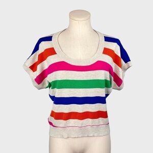 Say What Multicolor Striped Knit Short Sleeve Sweater Top